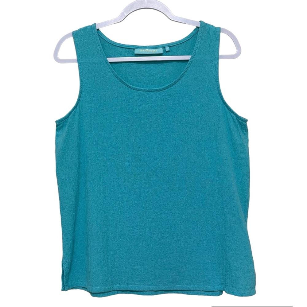 Anthony's Resort Wear Textured Slub Cotton 100% Cotton Tank Top Turquoise Size S